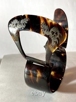 Ancient Art Deco Indochine Solid Silver Filigree Cuff Bracelet