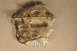 Ancient Art Nouveau Chimera Brooch in Solid Silver and Gold Antique Griffin