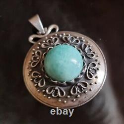 Ancient Artisan Solid Silver Amazonite Pendant Austria Circa 1930 37mm H50mm