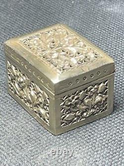 Ancient Asian Art: 19th Century Solid Silver Carved and Pierced Cricket Box