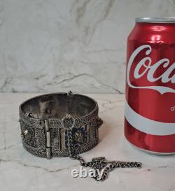 Ancient Berber Bracelet Morocco Solid Silver and Enamel Berber Ethnic Solid Silver