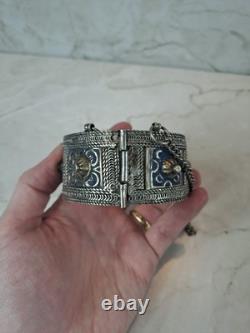 Ancient Berber Bracelet Morocco Solid Silver and Enamel Berber Ethnic Solid Silver