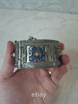 Ancient Berber Bracelet Morocco Solid Silver and Enamel Berber Ethnic Solid Silver