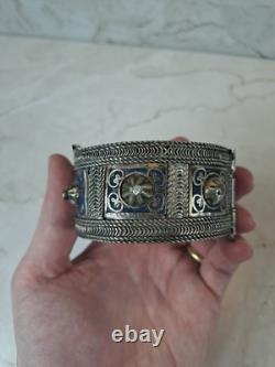 Ancient Berber Bracelet Morocco Solid Silver and Enamel Berber Ethnic Solid Silver