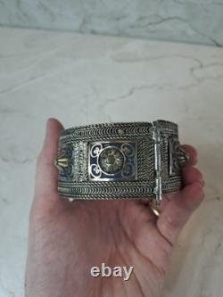 Ancient Berber Bracelet Morocco Solid Silver and Enamel Berber Ethnic Solid Silver