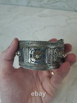 Ancient Berber Bracelet Morocco Solid Silver and Enamel Berber Ethnic Solid Silver
