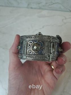 Ancient Berber Bracelet Morocco Solid Silver and Enamel Berber Ethnic Solid Silver