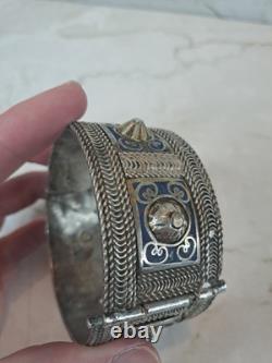 Ancient Berber Bracelet Morocco Solid Silver and Enamel Berber Ethnic Solid Silver