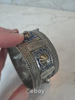 Ancient Berber Bracelet Morocco Solid Silver and Enamel Berber Ethnic Solid Silver