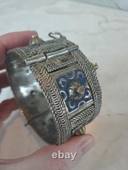 Ancient Berber Bracelet Morocco Solid Silver and Enamel Berber Ethnic Solid Silver