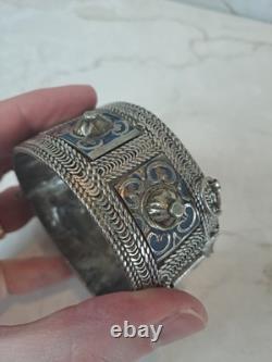 Ancient Berber Bracelet Morocco Solid Silver and Enamel Berber Ethnic Solid Silver
