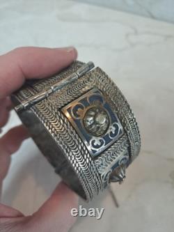 Ancient Berber Bracelet Morocco Solid Silver and Enamel Berber Ethnic Solid Silver