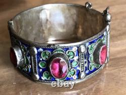 Ancient Berber Kabyle child bracelet enameled silver crab hallmarks