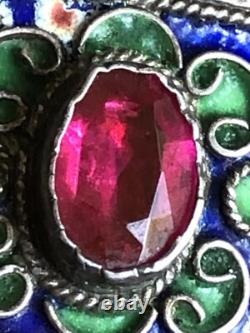 Ancient Berber Kabyle child bracelet enameled silver crab hallmarks