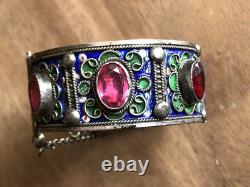 Ancient Berber Kabyle child bracelet enameled silver crab hallmarks