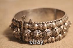 Ancient Berber bracelet in solid silver, 8 hallmarks, cabochons, filigree, ethnic