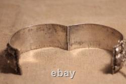 Ancient Berber bracelet in solid silver, 8 hallmarks, cabochons, filigree, ethnic