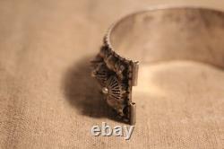 Ancient Berber bracelet in solid silver, 8 hallmarks, cabochons, filigree, ethnic