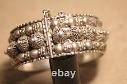 Ancient Berber bracelet in solid silver, 8 hallmarks, cabochons, filigree, ethnic