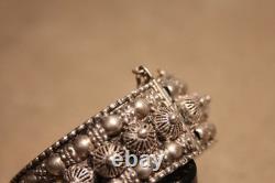 Ancient Berber bracelet in solid silver, 8 hallmarks, cabochons, filigree, ethnic