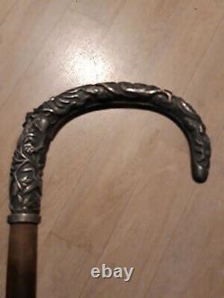 Ancient Cane With Massive Silver Pommeau, Indochina, Ideogram, Dragon