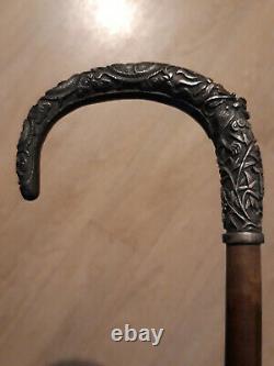 Ancient Cane With Massive Silver Pommeau, Indochina, Ideogram, Dragon