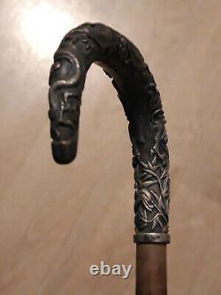 Ancient Cane With Massive Silver Pommeau, Indochina, Ideogram, Dragon