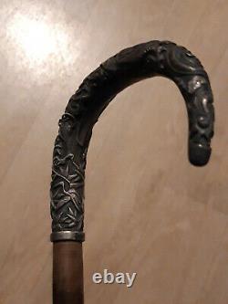 Ancient Cane With Massive Silver Pommeau, Indochina, Ideogram, Dragon