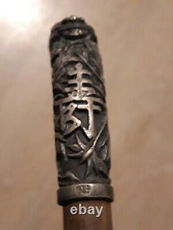Ancient Cane With Massive Silver Pommeau, Indochina, Ideogram, Dragon