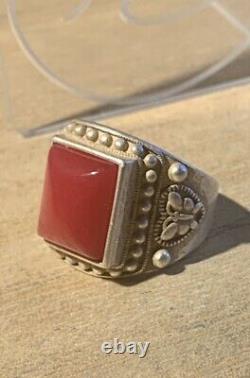 Ancient Chinese Ring Xix-xx Century, Silver Massif, Beautiful Jade Stone