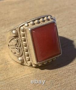 Ancient Chinese Ring Xix-xx Century, Silver Massif, Beautiful Jade Stone