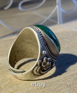 Ancient Chinese Ring Xix-xx Century, Silver Massif, Beautiful Jade Stone