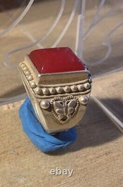 Ancient Chinese Ring Xix-xx Century, Silver Massif, Beautiful Jade Stone