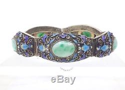 Ancient Chinese Silver Bracelet Vermeil Jade And Enamel Epoque 1940