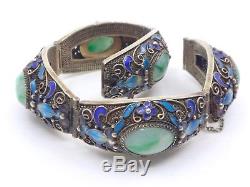 Ancient Chinese Silver Bracelet Vermeil Jade And Enamel Epoque 1940