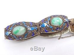 Ancient Chinese Silver Bracelet Vermeil Jade And Enamel Epoque 1940