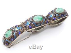 Ancient Chinese Silver Bracelet Vermeil Jade And Enamel Epoque 1940