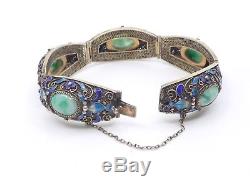 Ancient Chinese Silver Bracelet Vermeil Jade And Enamel Epoque 1940