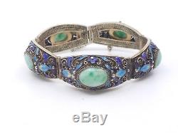 Ancient Chinese Silver Bracelet Vermeil Jade And Enamel Epoque 1940