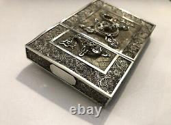 Ancient Chinese Silver Filigree Dragon Decor Solid Silver Case China Travel Box