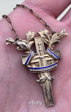 Ancient Cross Sword Necklace WW1 Solid Silver Vermeil Becker Victory Cross Patria