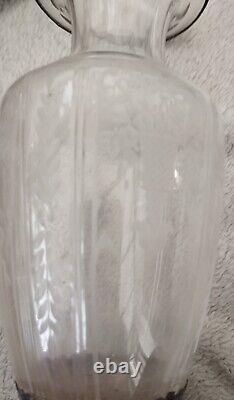 Ancient Crystal Vase Engraved with Wheel Solid Silver Mount MINERVE Baccarat
