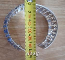 Ancient Cuff Bracelet in Solid Egyptian Silver Ankh Scarab 44g