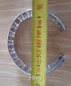 Ancient Cuff Bracelet in Solid Egyptian Silver Ankh Scarab 44g