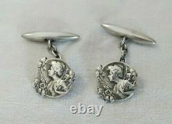Ancient Cuff Buttons Silver Massif Art New Dropsy Woman Iris 1900