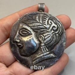 Ancient Greek Roman pendant in solid silver with image of a king