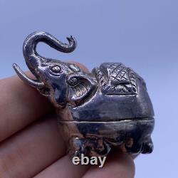 Ancient Indian Mughal ceremonial elephant figurine in solid silver, 18th century