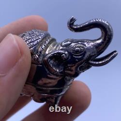 Ancient Indian Mughal ceremonial elephant figurine in solid silver, 18th century