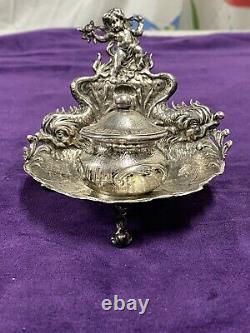 Ancient Ink-of-one Solid Silver 18th Angelot Decor And Newt Raisin Bunch Punch