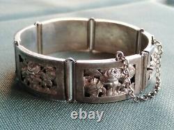 Ancient Jewel Solid Silver Bracelet, Rose Decoration